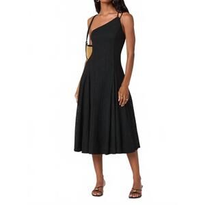 NEW ASTR nola one-shoulder knit midi dress in black